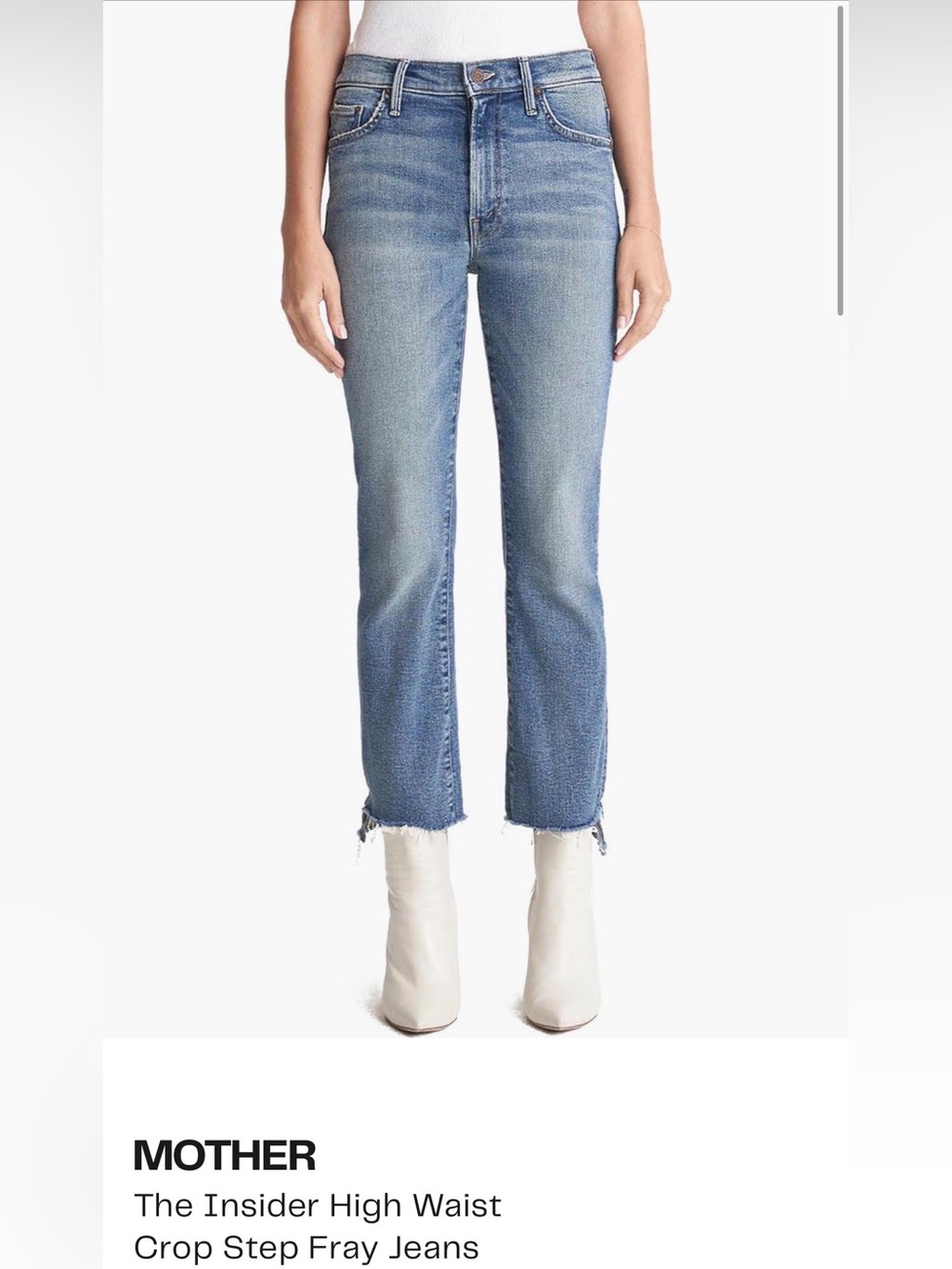 MOTHER Light Blue High-Waist Cropped Fray Jeans